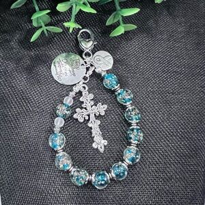 Silver and Teal Glow-In-Dark Beads, Silver Cross, One Decade Rosary/Accessory